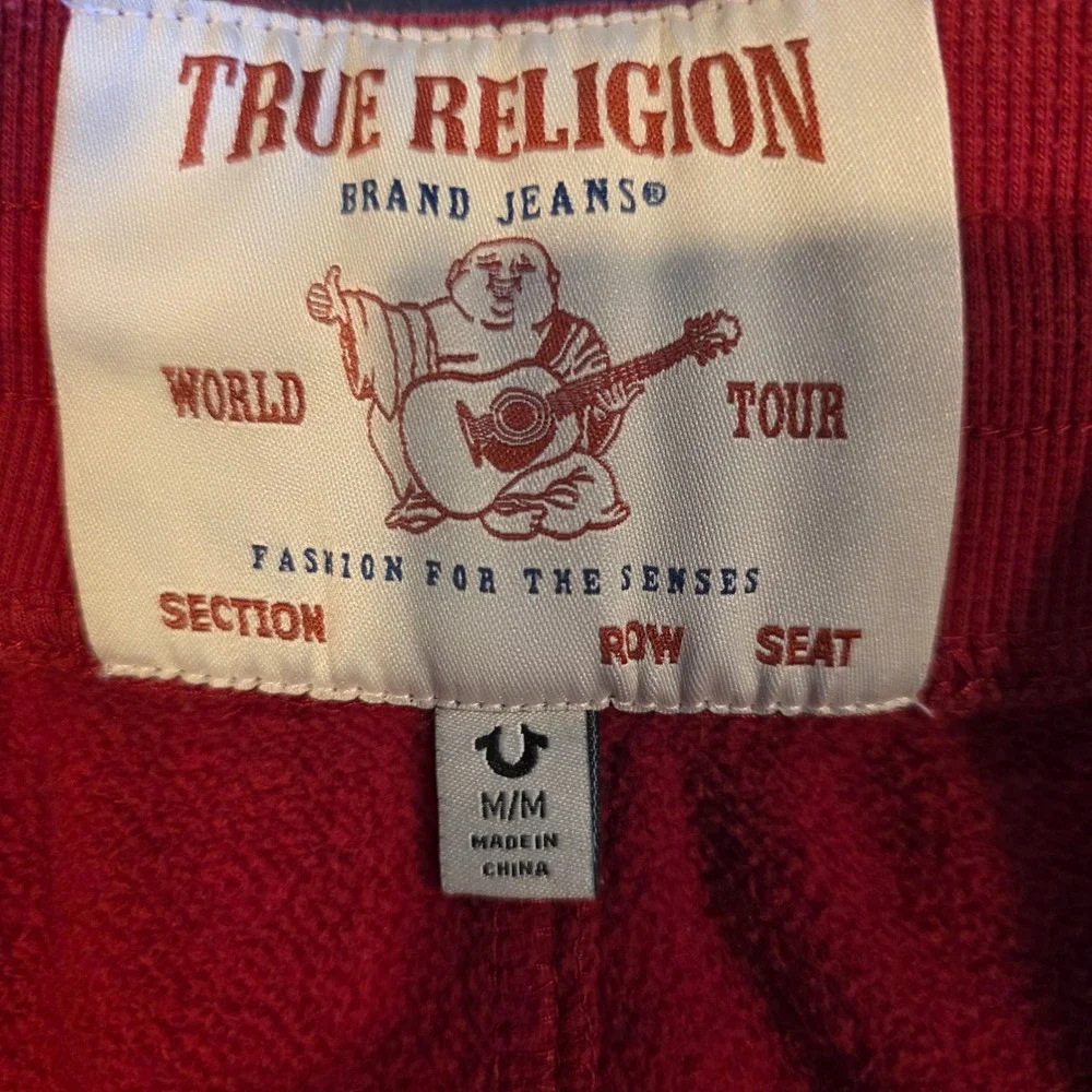 True Religion Super T Contrast Stitch Fleece Joggers Red Mens Medium Sweatpants
